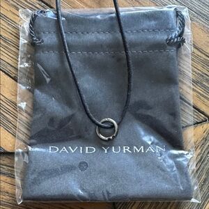 David Yurman Men’s Leather Necklace with Silver Circle Pendent